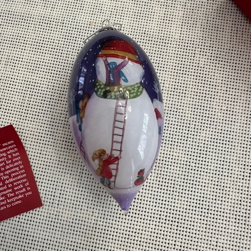 Li Bien SNOWMAN Teardrop Christmas Ornament Hand Painted Blown Glass‎